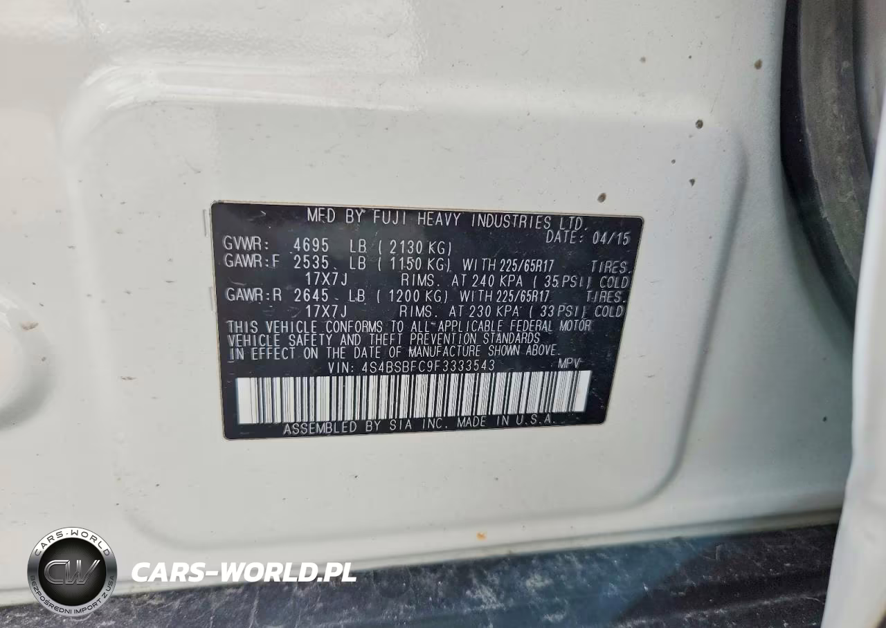 2015 Subaru Outback 2.5I Premium VIN:4S4BSBFC9F3333543 - 12
