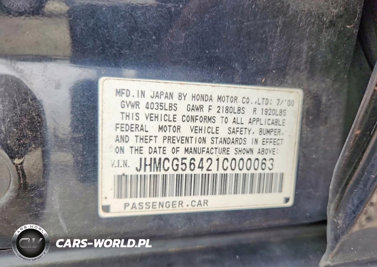 2001 Honda Accord Lx VIN:JHMCG56421C000063 - 12