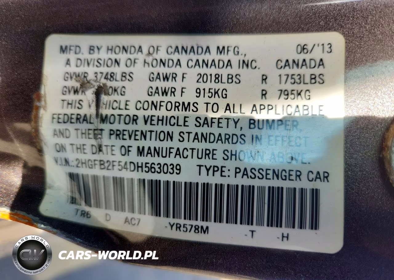 2013 Honda Civic Lx VIN:2HGFB2F54DH563039 - 12