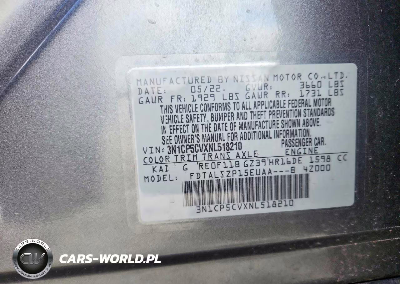 2022 Nissan Kicks Sv VIN:3N1CP5CVXNL518210 - 13