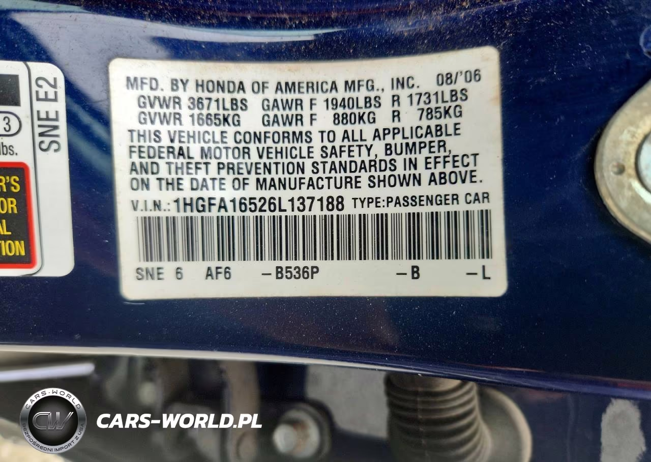 2006 Honda Civic Lx VIN:1HGFA16526L137188 - 12