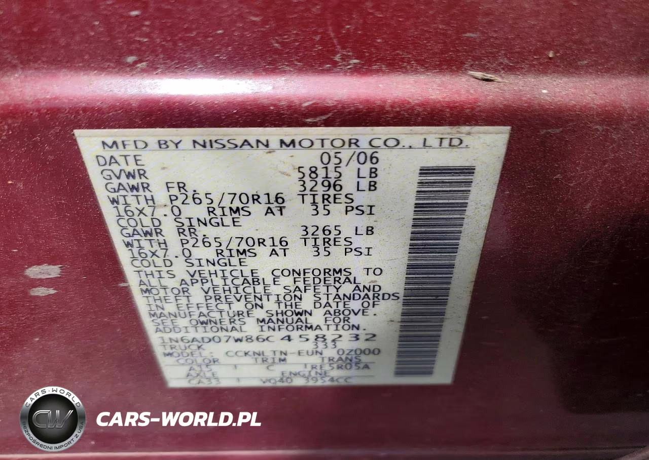 2006 Nissan Frontier Se VIN:1N6AD07W86C458232 - 12