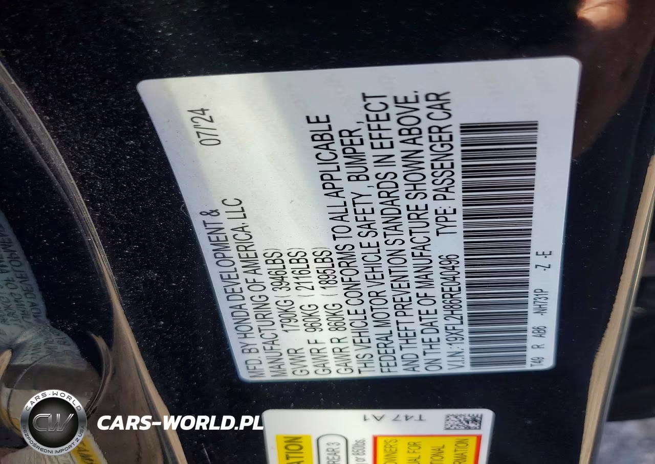 2024 Honda Civic Sport VIN:19XFL2H86RE040496 - 12