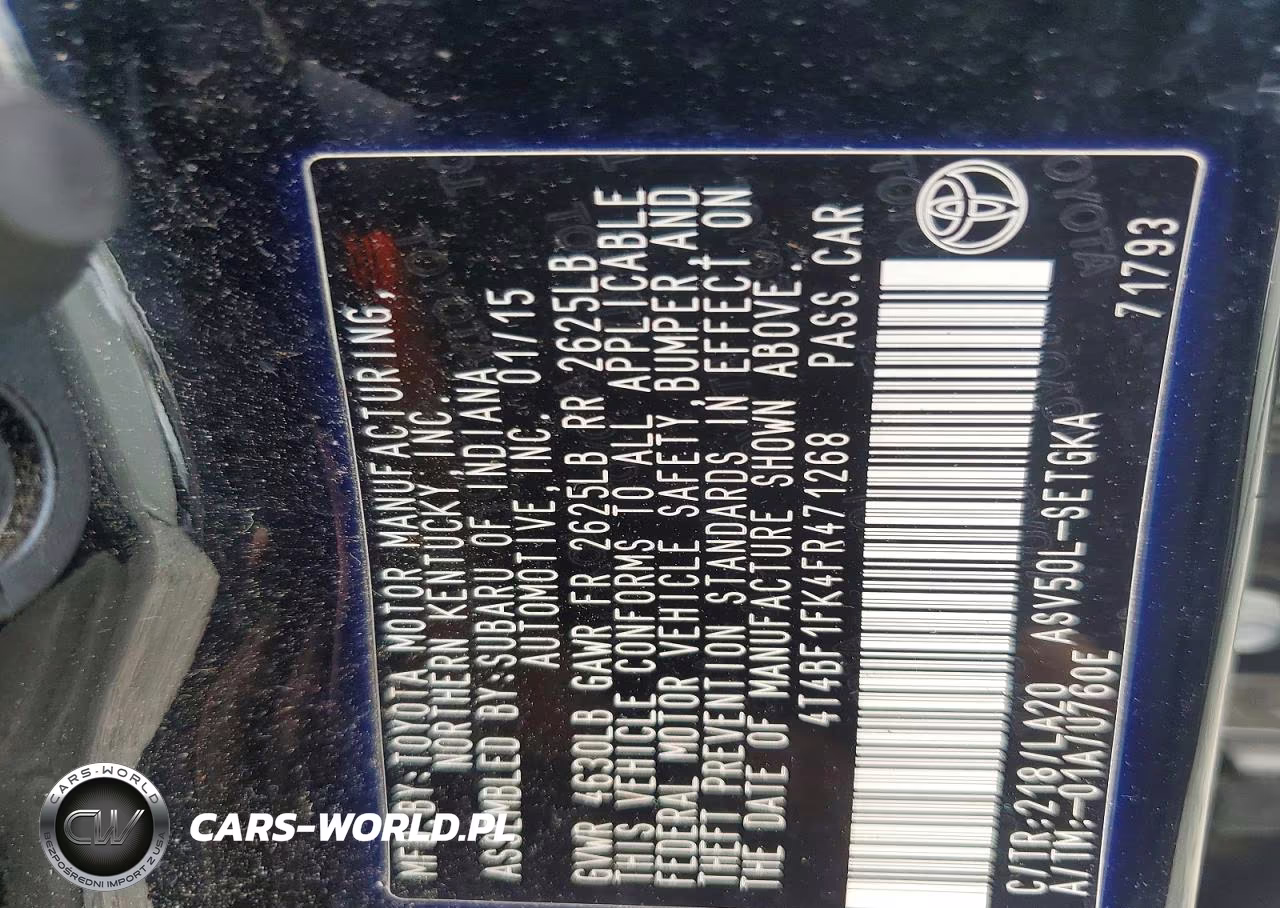 2015 Toyota Camry Xle VIN:4T4BF1FK4FR471268 - 12