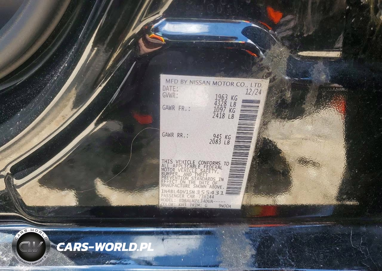 2025 Nissan Altima Sv VIN:1N4BL4DV1SN355431 - 12