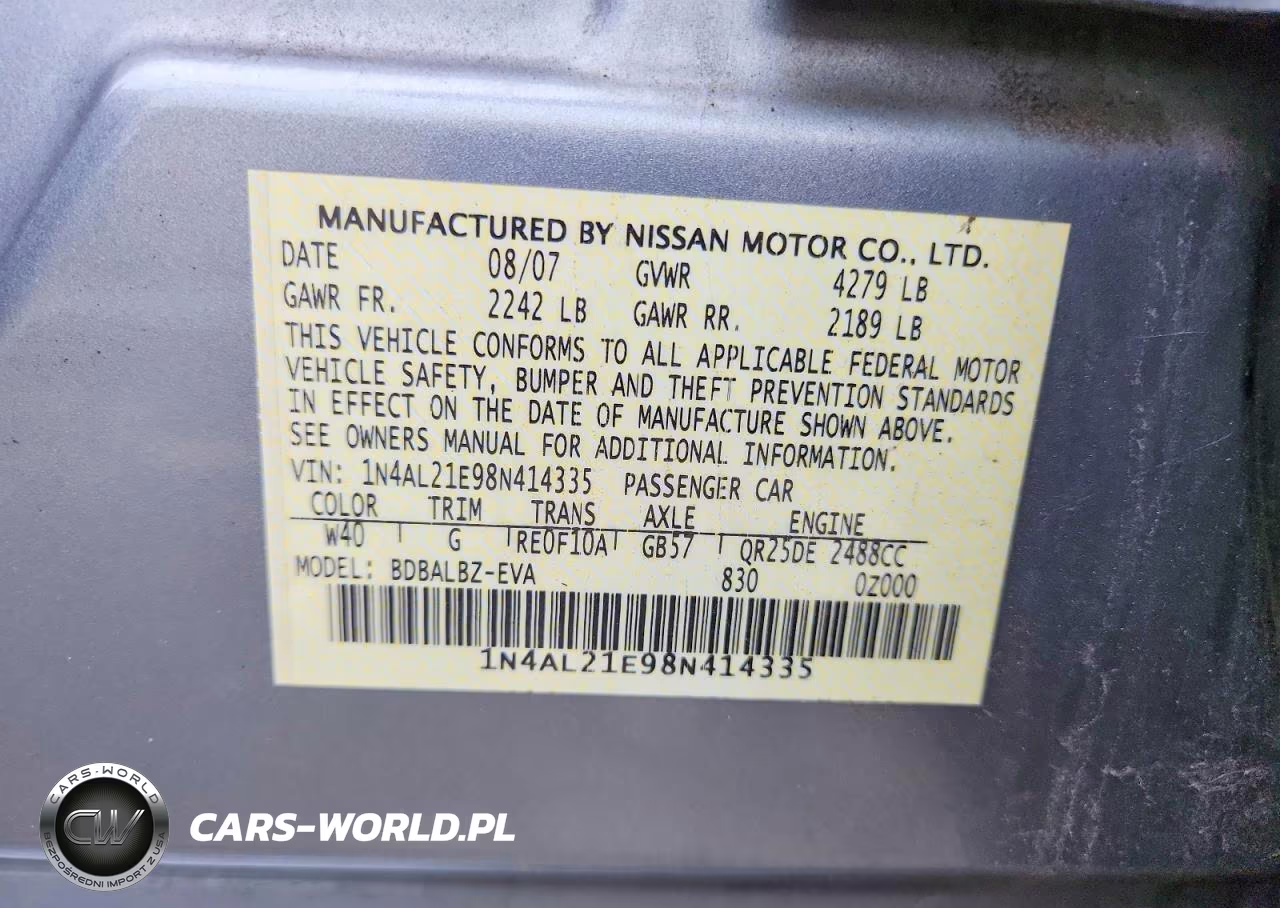 2008 Nissan Altima 2.5 VIN:1N4AL21E98N414335 - 13
