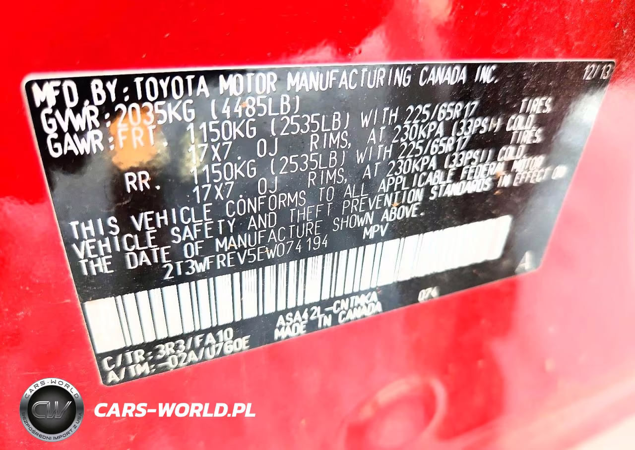 2014 Toyota Rav4 Xle VIN:2T3WFREV5EW074194 - 14