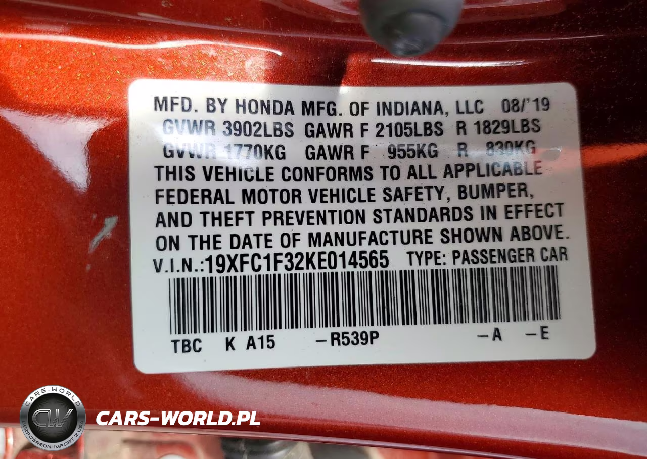 2019 Honda Civic Ex VIN:19XFC1F32KE014565 - 13