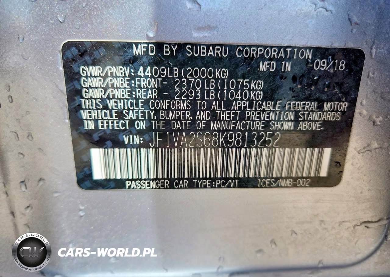 2019 Subaru Wrx Sti VIN:JF1VA2S68K9813252 - 12