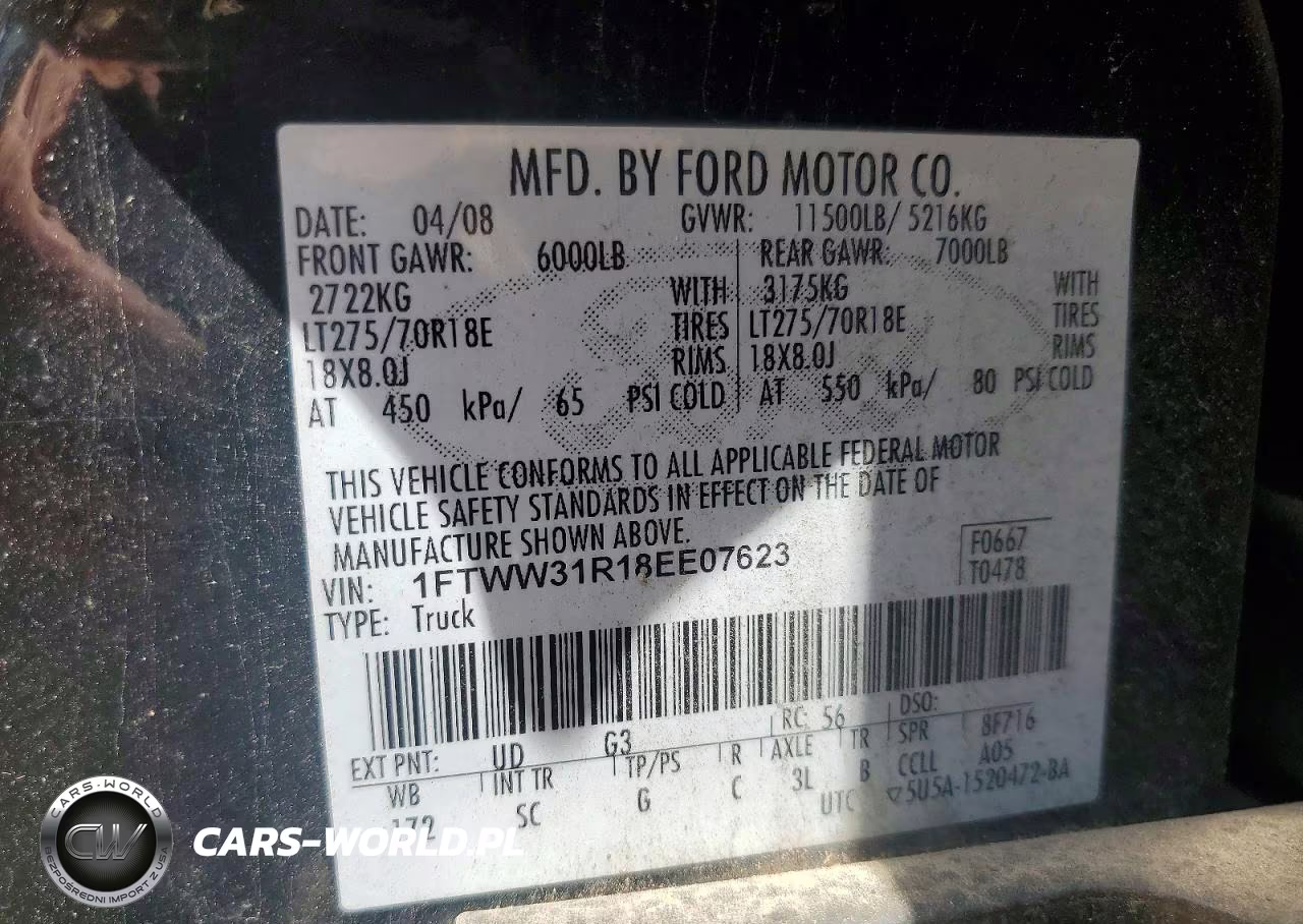 2008 Ford F350 Srw Super Duty VIN:1FTWW31R18EE07623 - 12