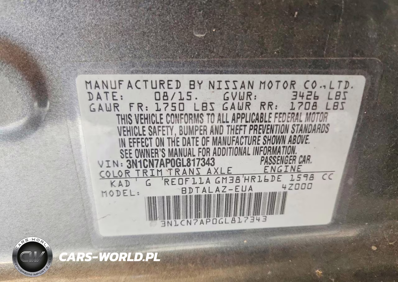 2016 Nissan Versa 1.6 S Plus VIN:3N1CN7AP0GL817343 - 12