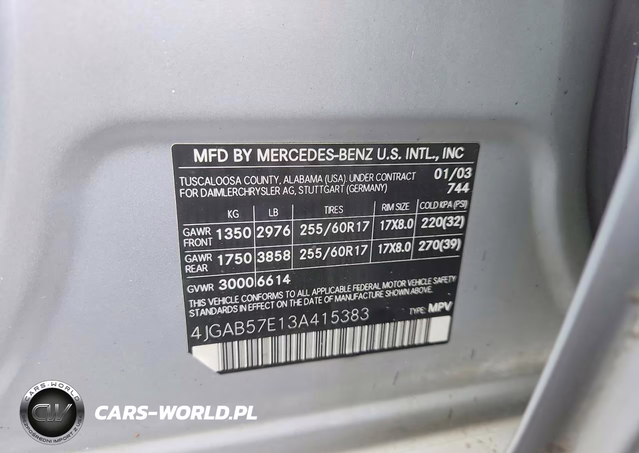 2003 Mercedes-Benz Ml 350 VIN:4JGAB57E13A415383 - 13