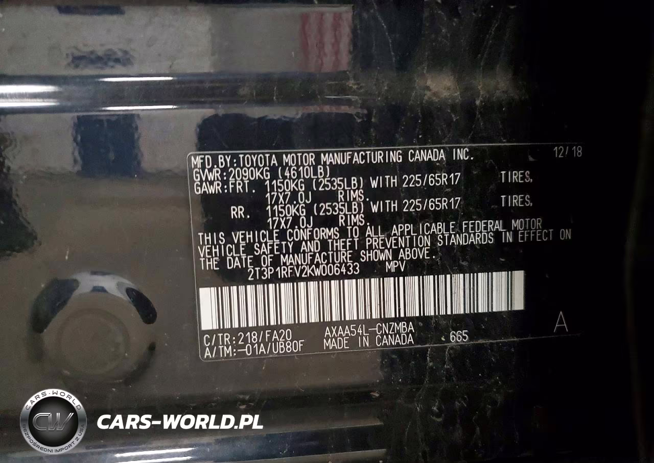 2019 Toyota Rav4 Xle VIN:2T3P1RFV2KW006433 - 13