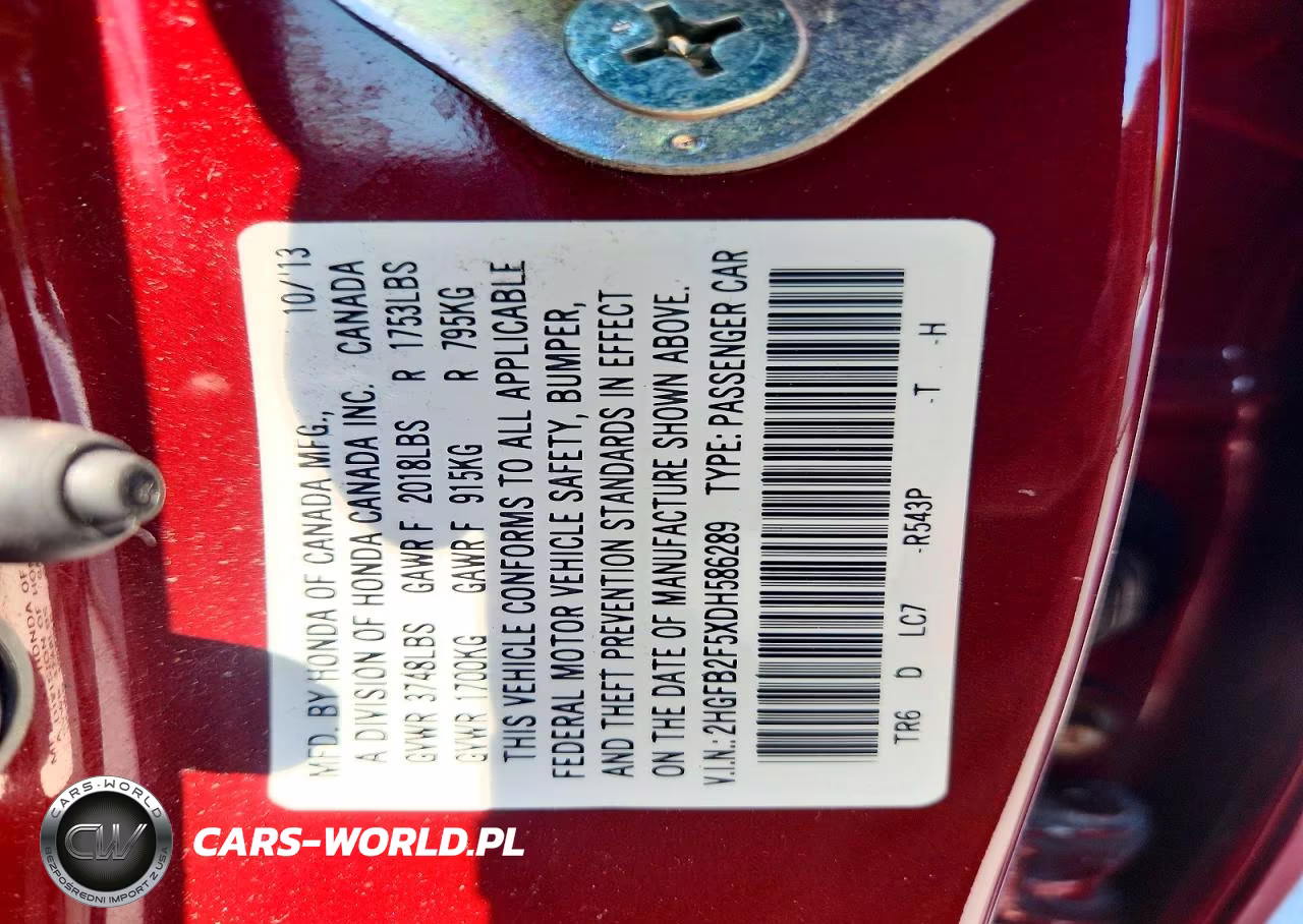 2013 Honda Civic Lx VIN:2HGFB2F5XDH586289 - 12