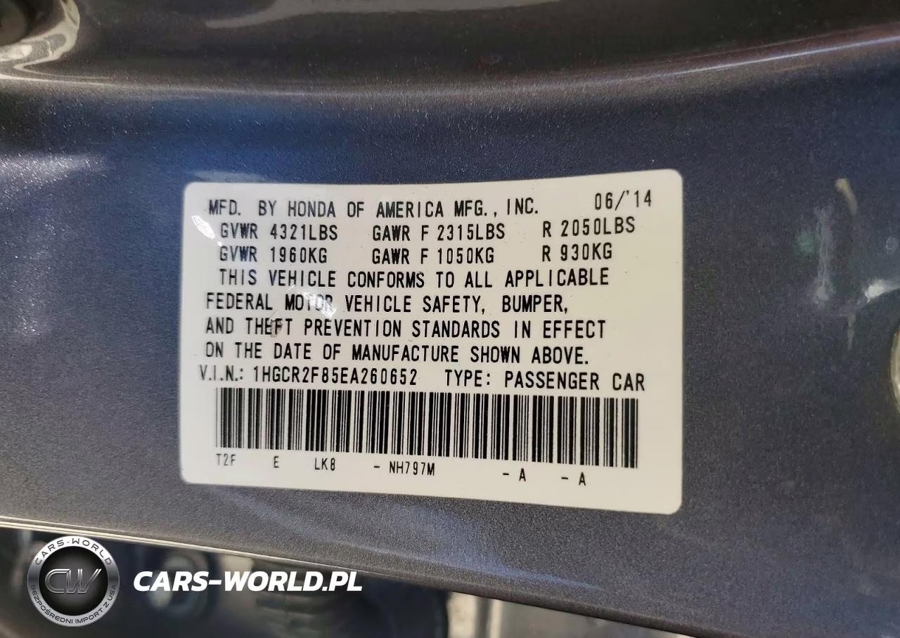 2014 Honda Accord Exl VIN:1HGCR2F85EA260652 - 13