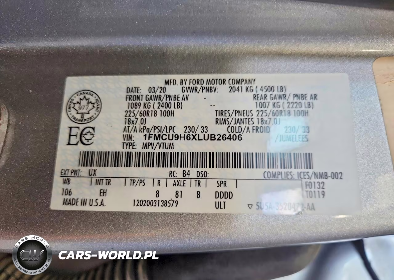 2020 Ford Escape Sel VIN:1FMCU9H6XLUB26406 - 13