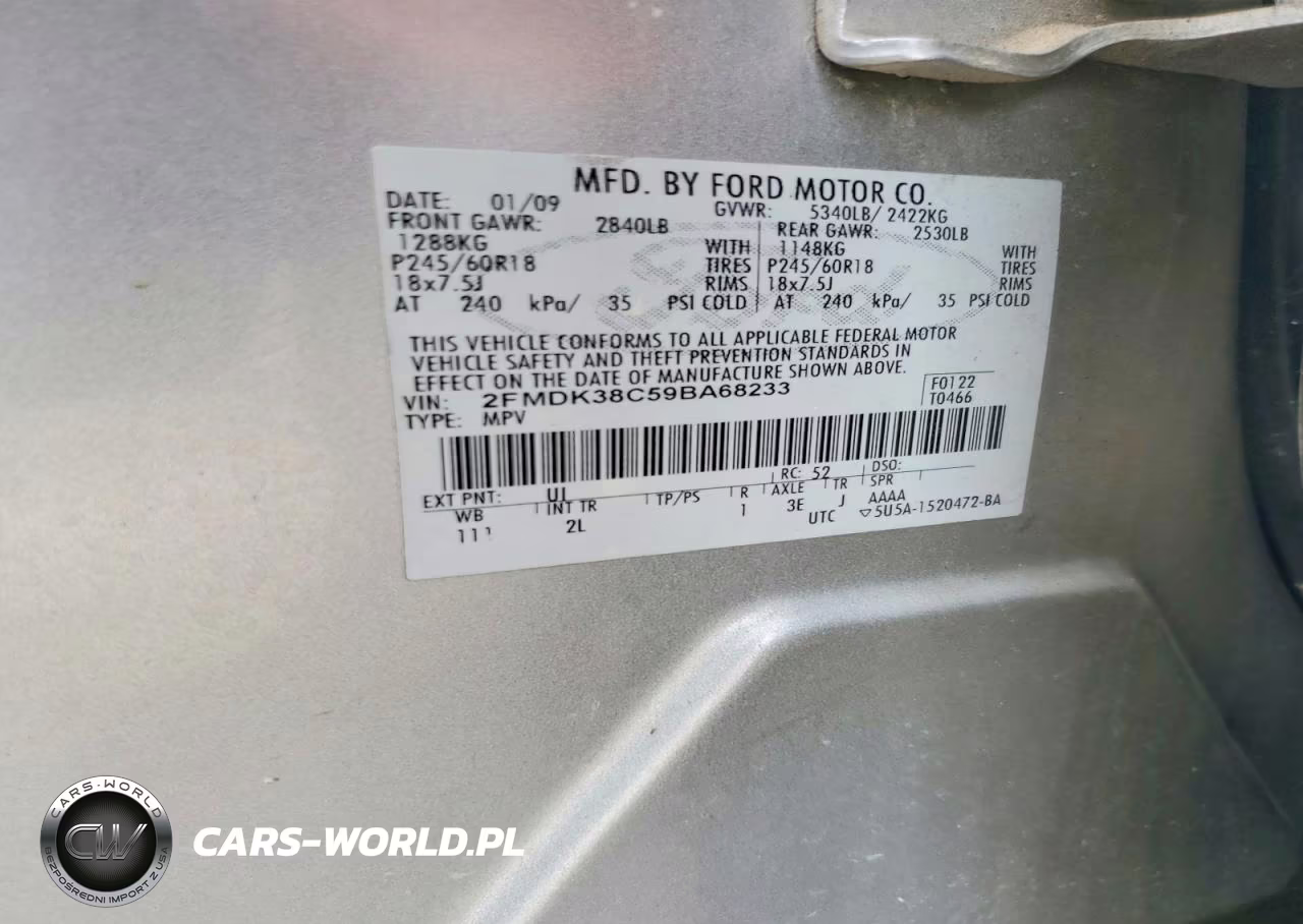 2009 Ford Edge Sel VIN:2FMDK38C59BA68233 - 12