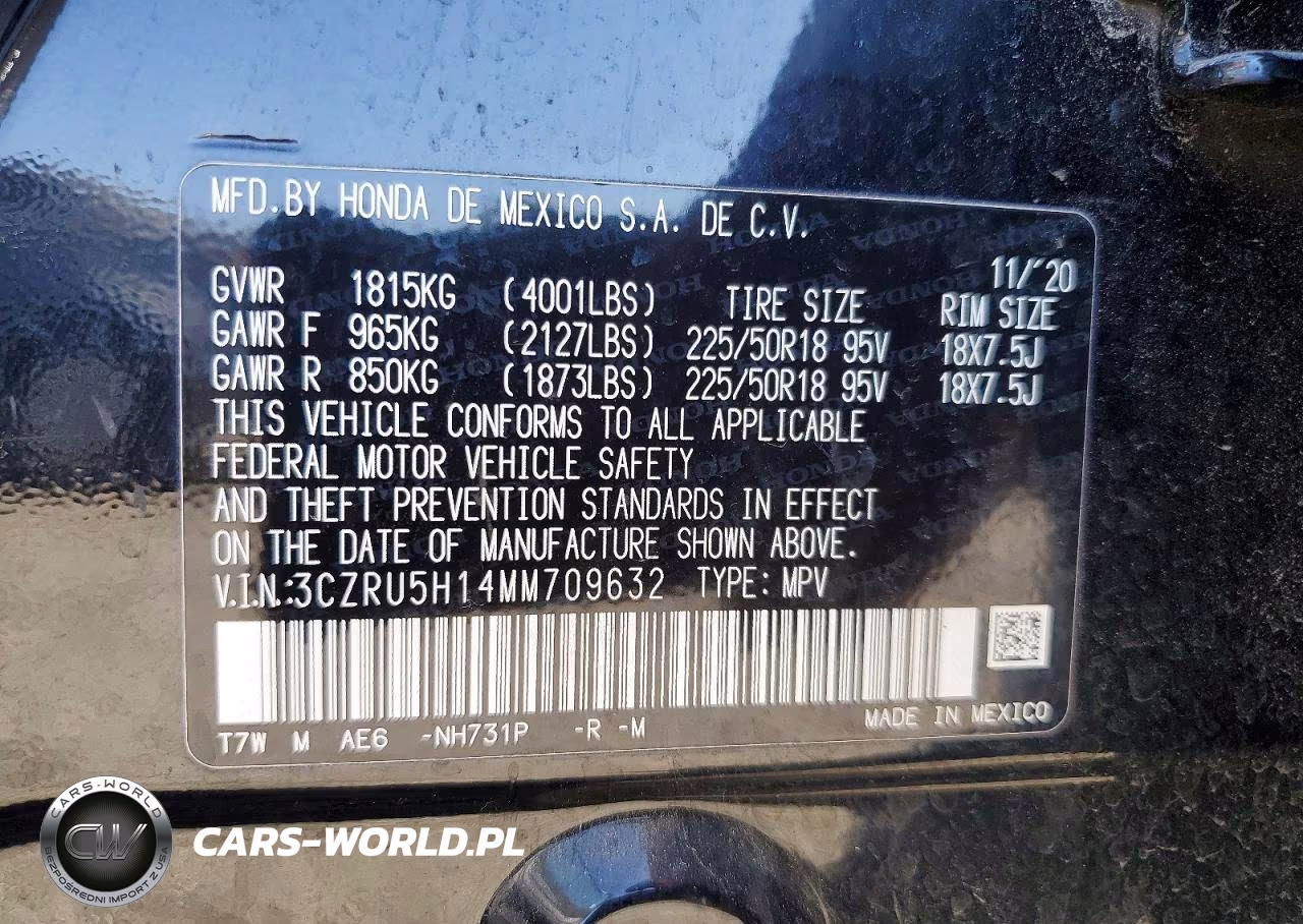2021 Honda Hr-V Sport VIN:3CZRU5H14MM709632 - 14