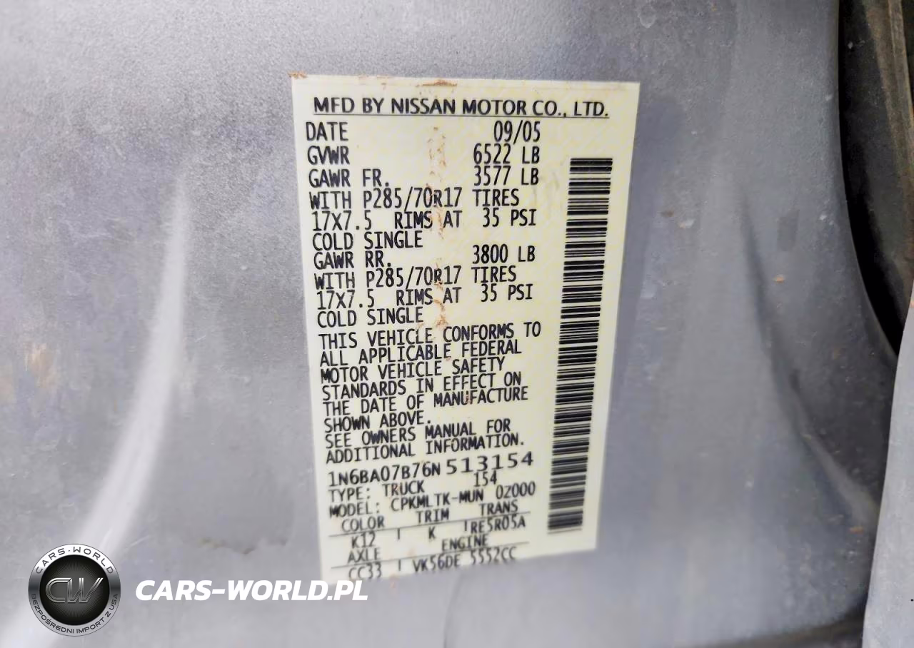 2006 Nissan Titan Xe Ffv VIN:1N6BA07B76N513154 - 12