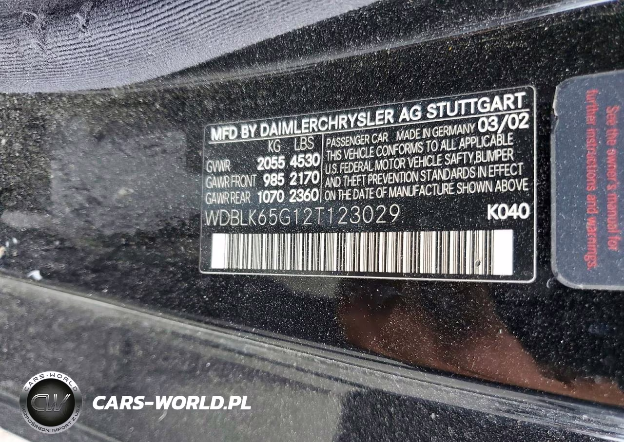 2002 Mercedes-Benz Clk 320 VIN:WDBLK65G12T123029 - 12