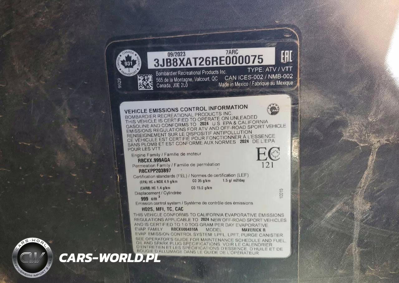 2024 Can-Am Maverick R Utility Vehicle VIN:3JB8XAT26RE000075 - 10