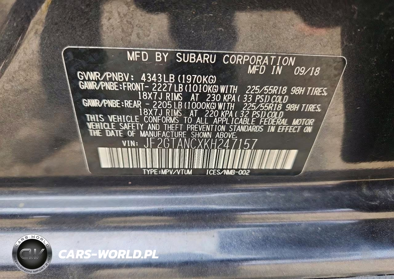 2019 Subaru Crosstrek Limited VIN:JF2GTANCXKH247157 - 12