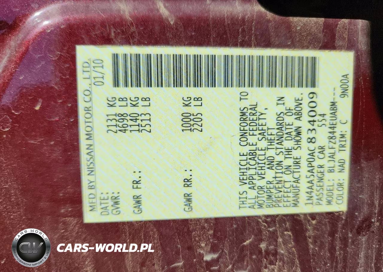 2010 Nissan Maxima 3.5 S VIN:1N4AA5AP0AC834009 - 12