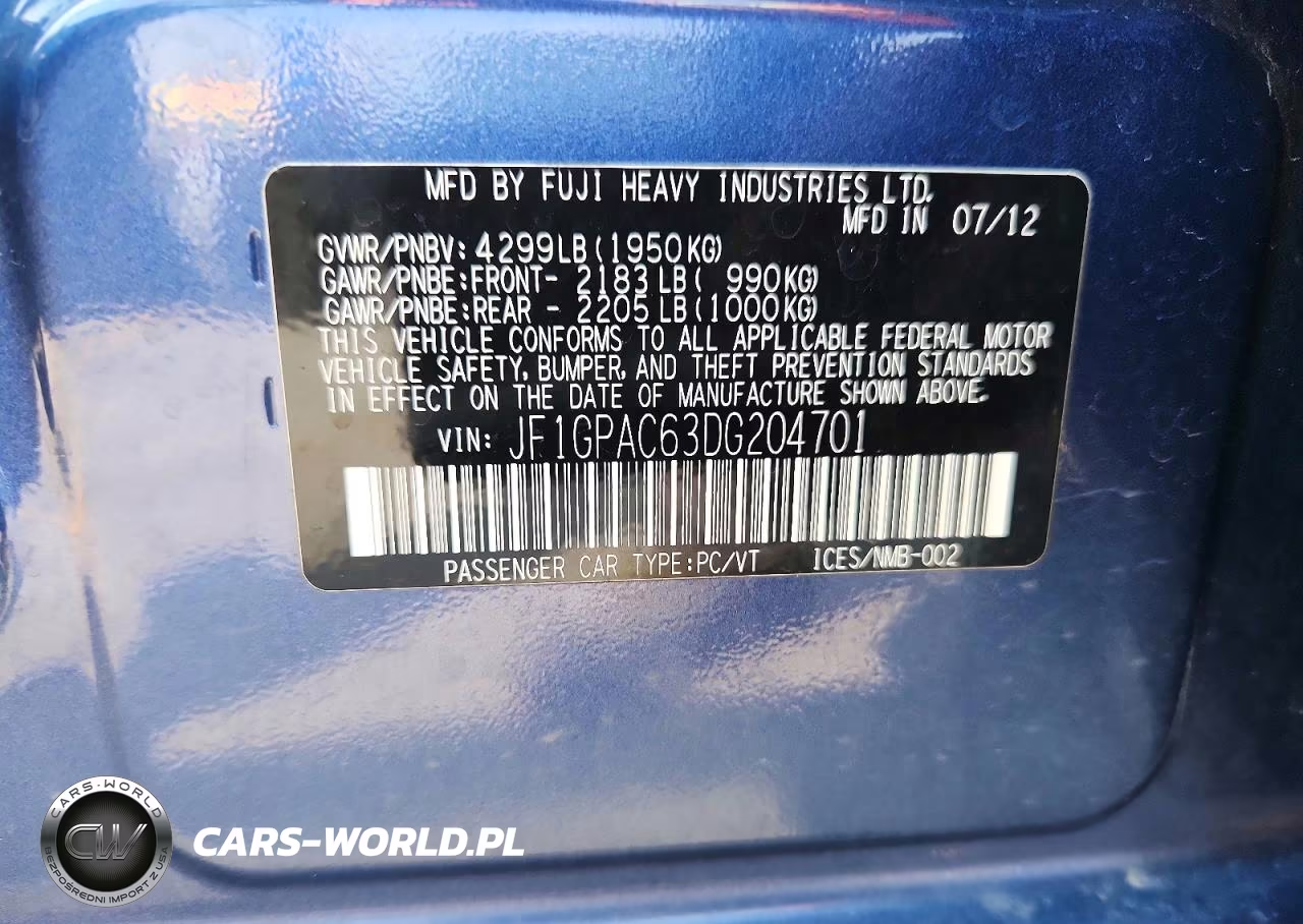 2013 Subaru Impreza Premium VIN:JF1GPAC63DG204701 - 12
