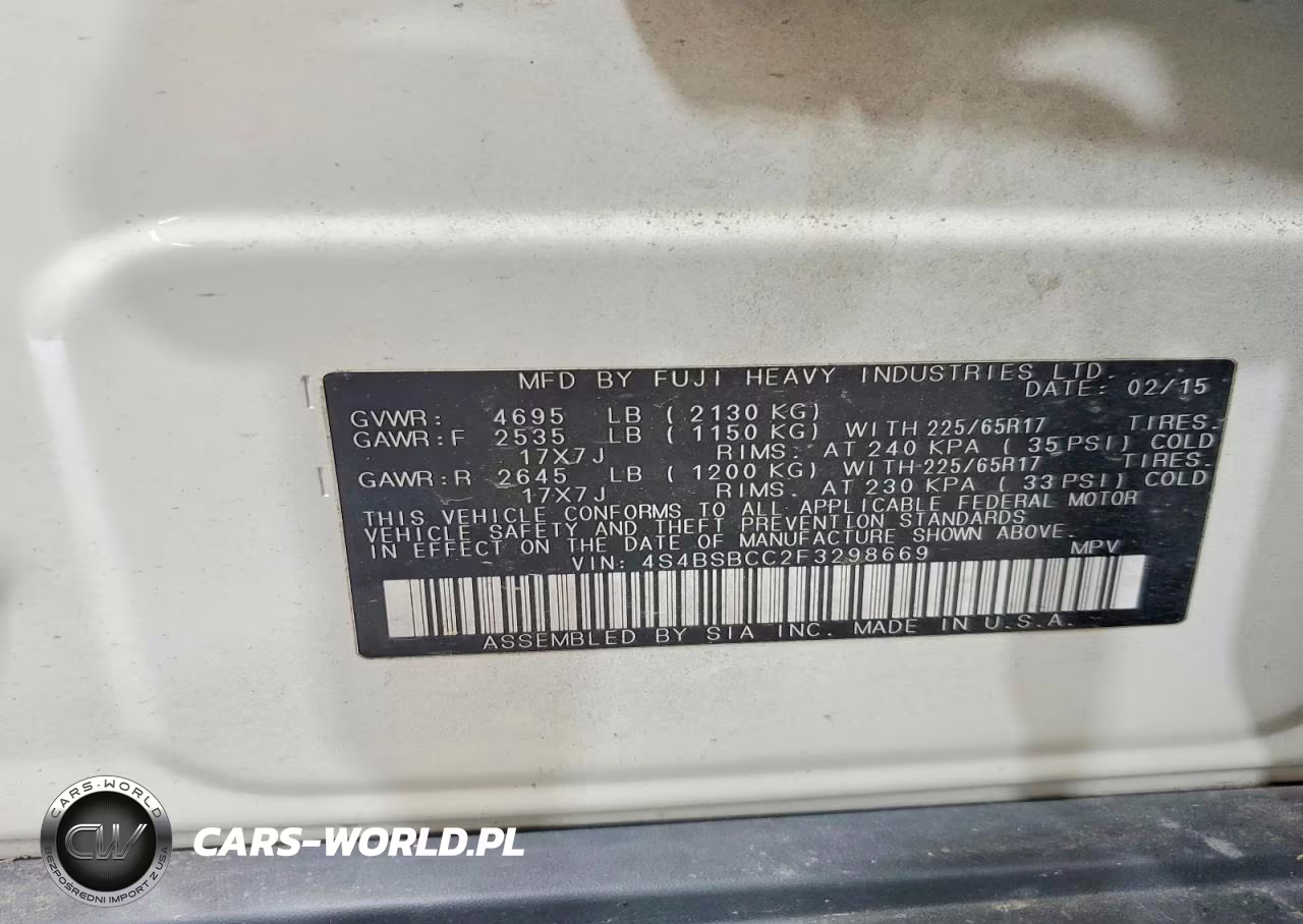 2015 Subaru Outback 2.5I Premium VIN:4S4BSBCC2F3298669 - 14