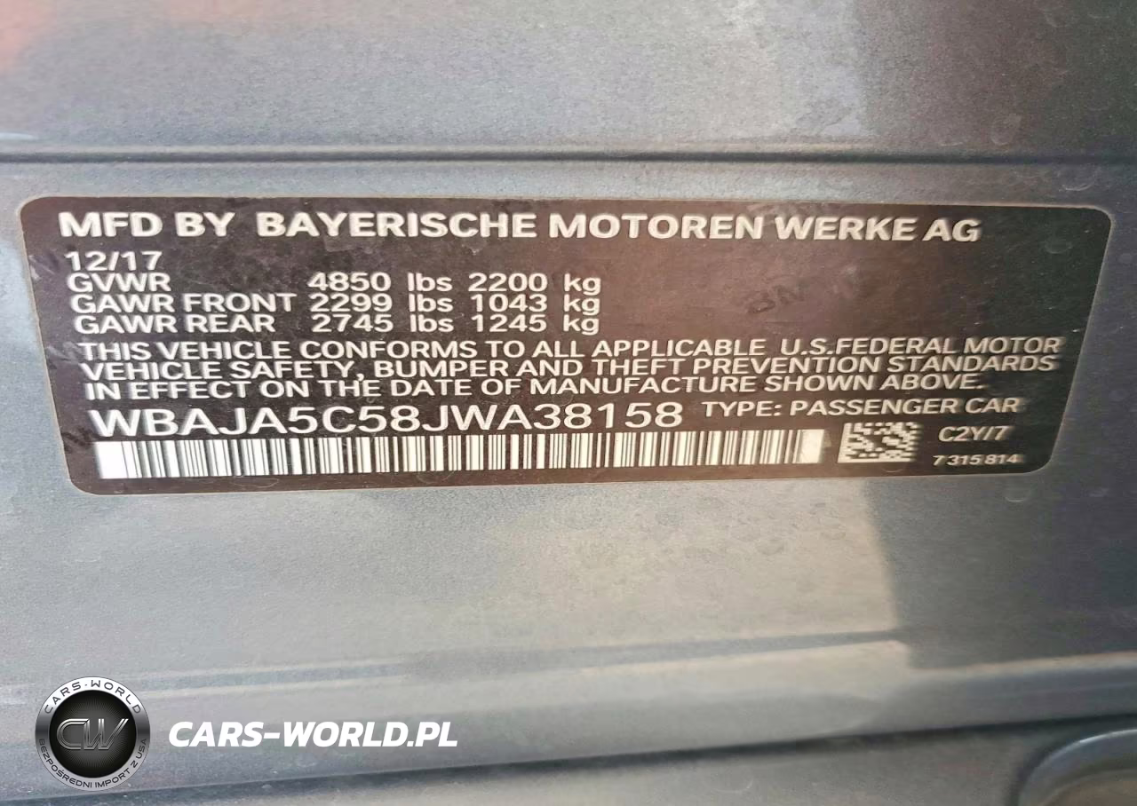 2018 BMW 530 I VIN:WBAJA5C58JWA38158 - 13