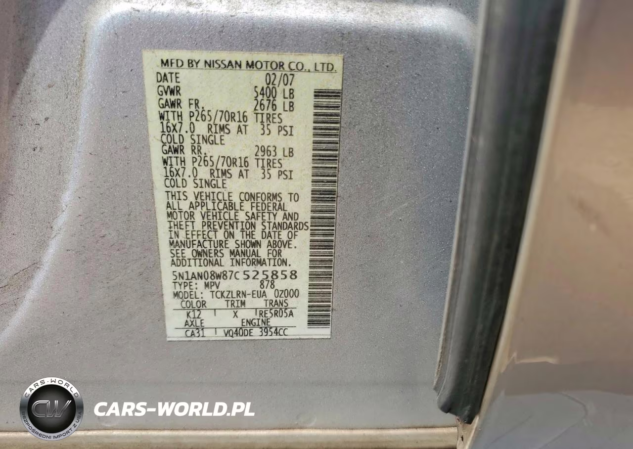 2007 Nissan Xterra Off Road VIN:5N1AN08W87C525858 - 12