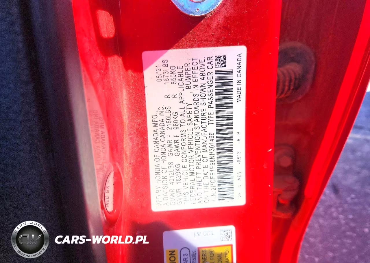 2022 Honda Civic Touring VIN:2HGFE1F98NH301496 - 12