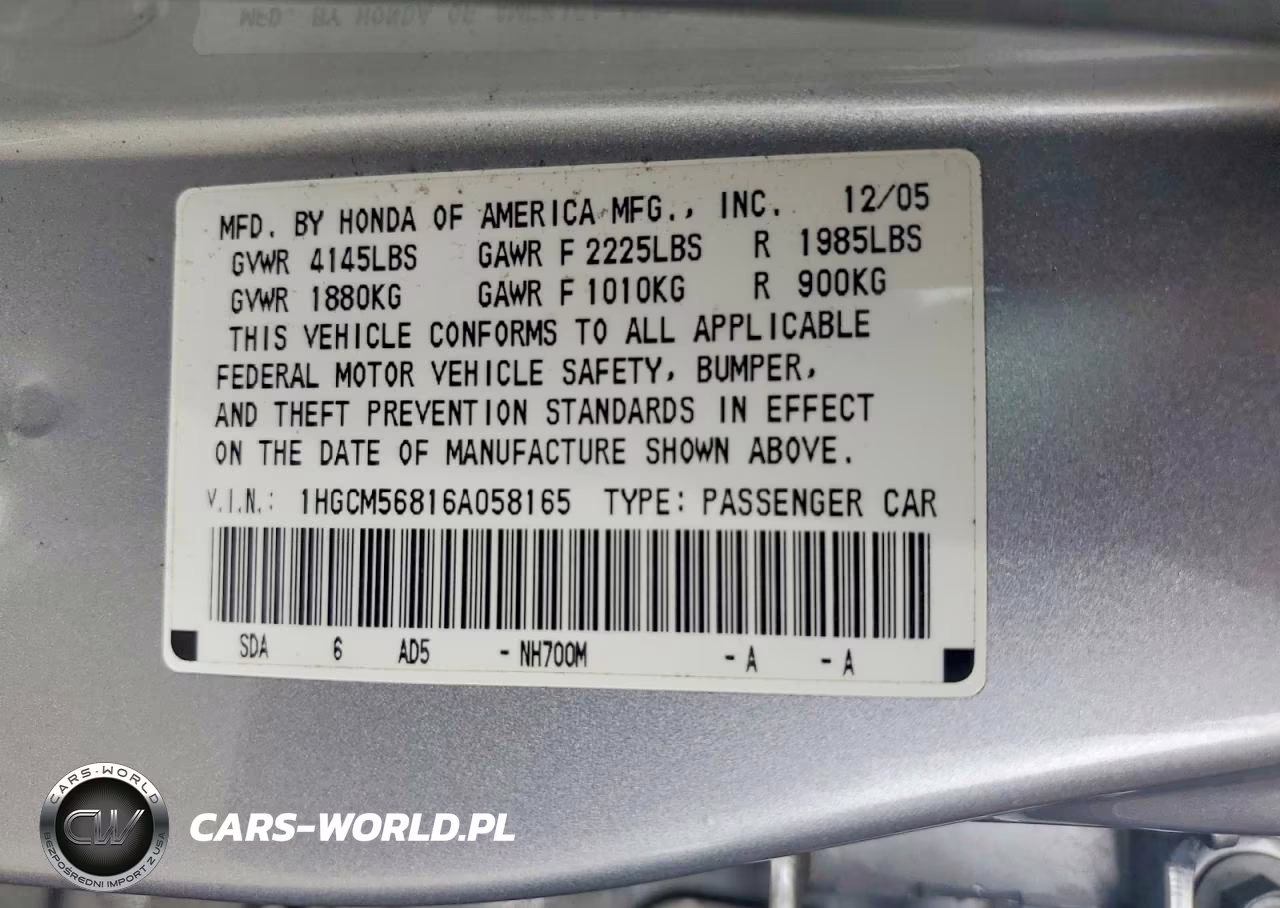 2006 Honda Accord Ex VIN:1HGCM56816A058165 - 12