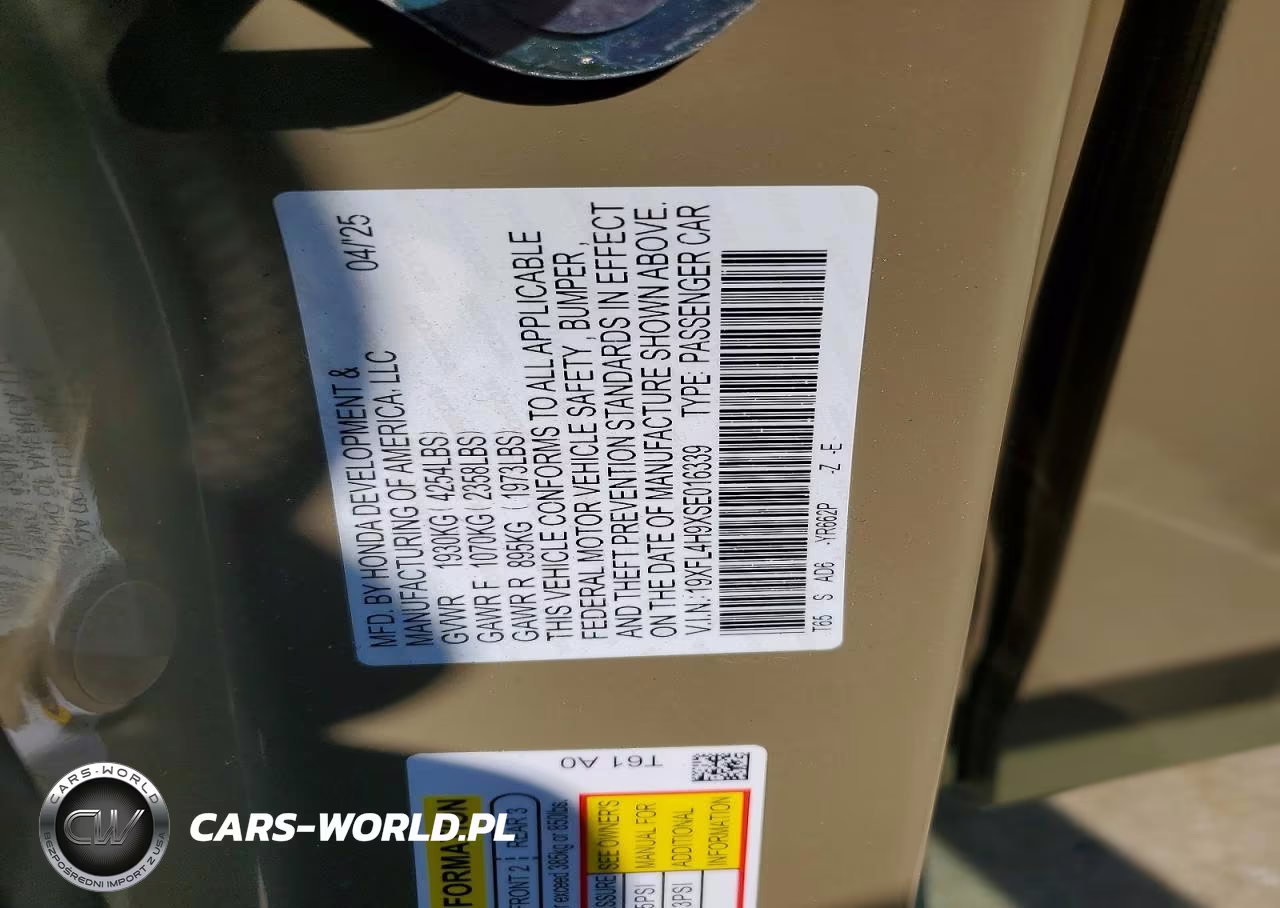 2025 Honda Civic Sport Touring VIN:19XFL4H9XSE016339 - 12