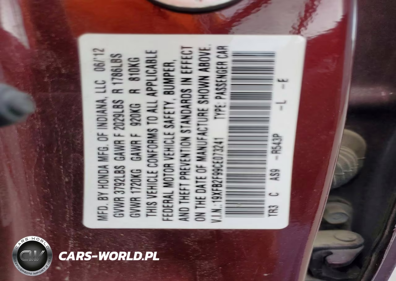 2012 Honda Civic Exl VIN:19XFB2F99CE073241 - 12