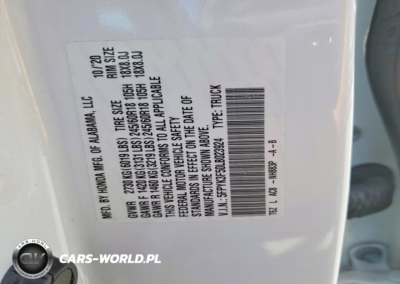 2020 Honda Ridgeline Rtl VIN:5FPYK3F50LB023924 - 12
