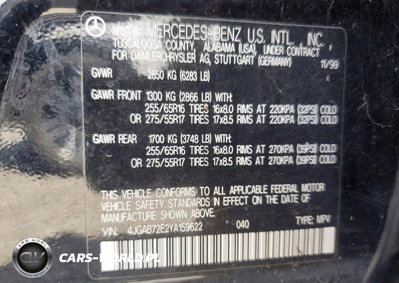 2000 Mercedes-Benz Ml 430 VIN:4JGAB72E2YA159622 - 13