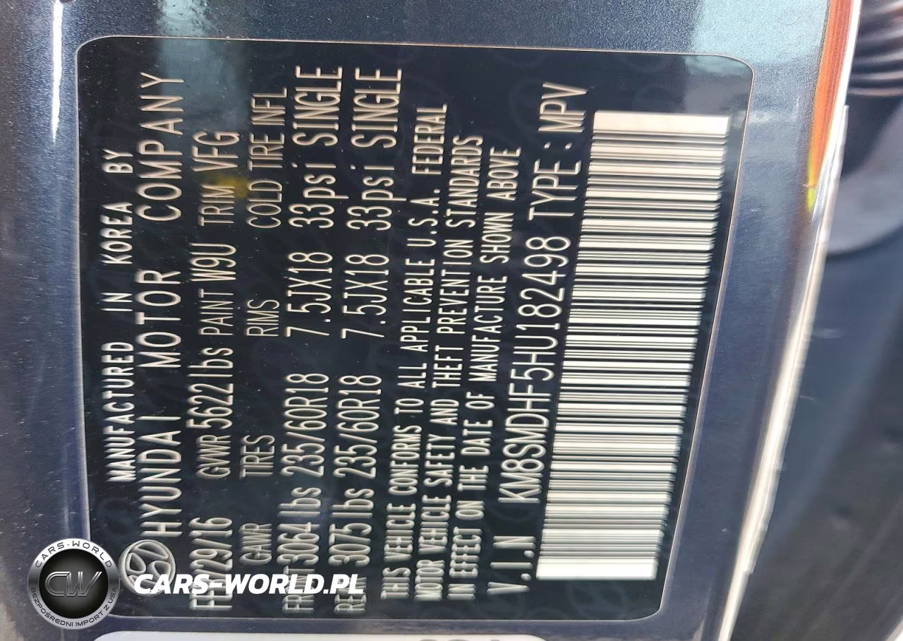 2017 Hyundai Santa Fe Se VIN:KM8SMDHF5HU182498 - 14