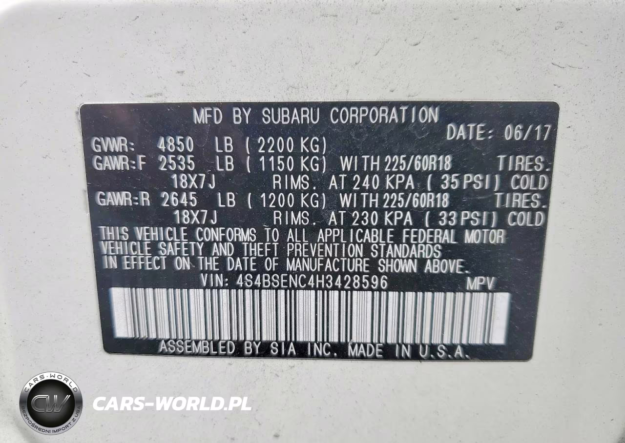 2017 Subaru Outback 3.6R Limited VIN:4S4BSENC4H3428596 - 12