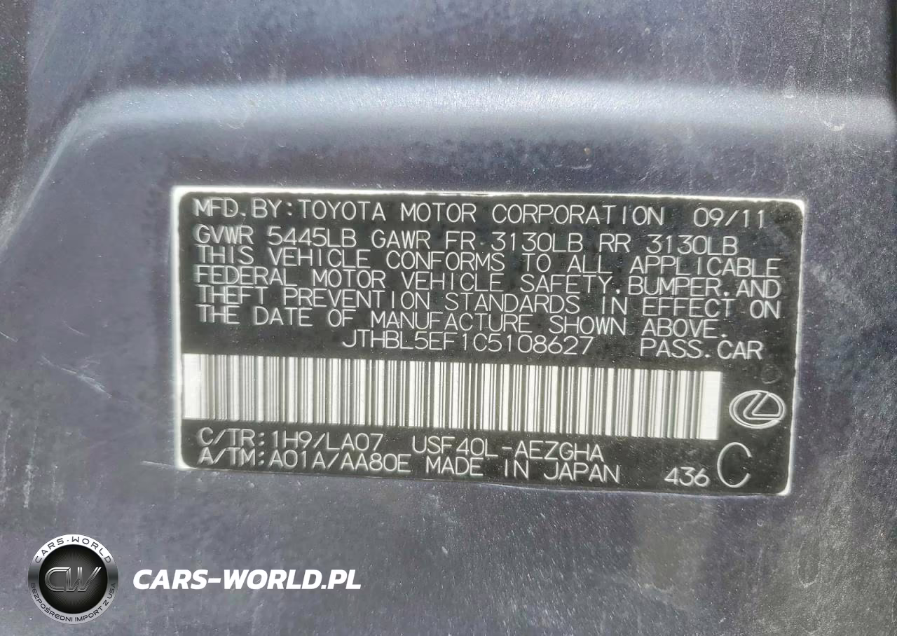 2012 Lexus Ls 460 VIN:JTHBL5EF1C5108627 - 12