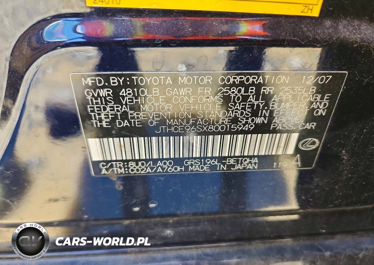 2008 Lexus Gs 350 VIN:JTHCE96SX80015949 - 12