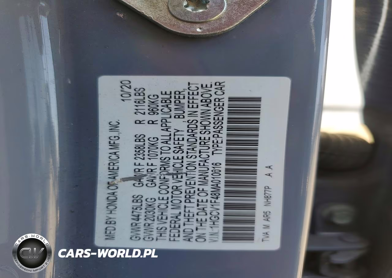 2021 Honda Accord Sport Se VIN:1HGCV1F48MA010016 - 12