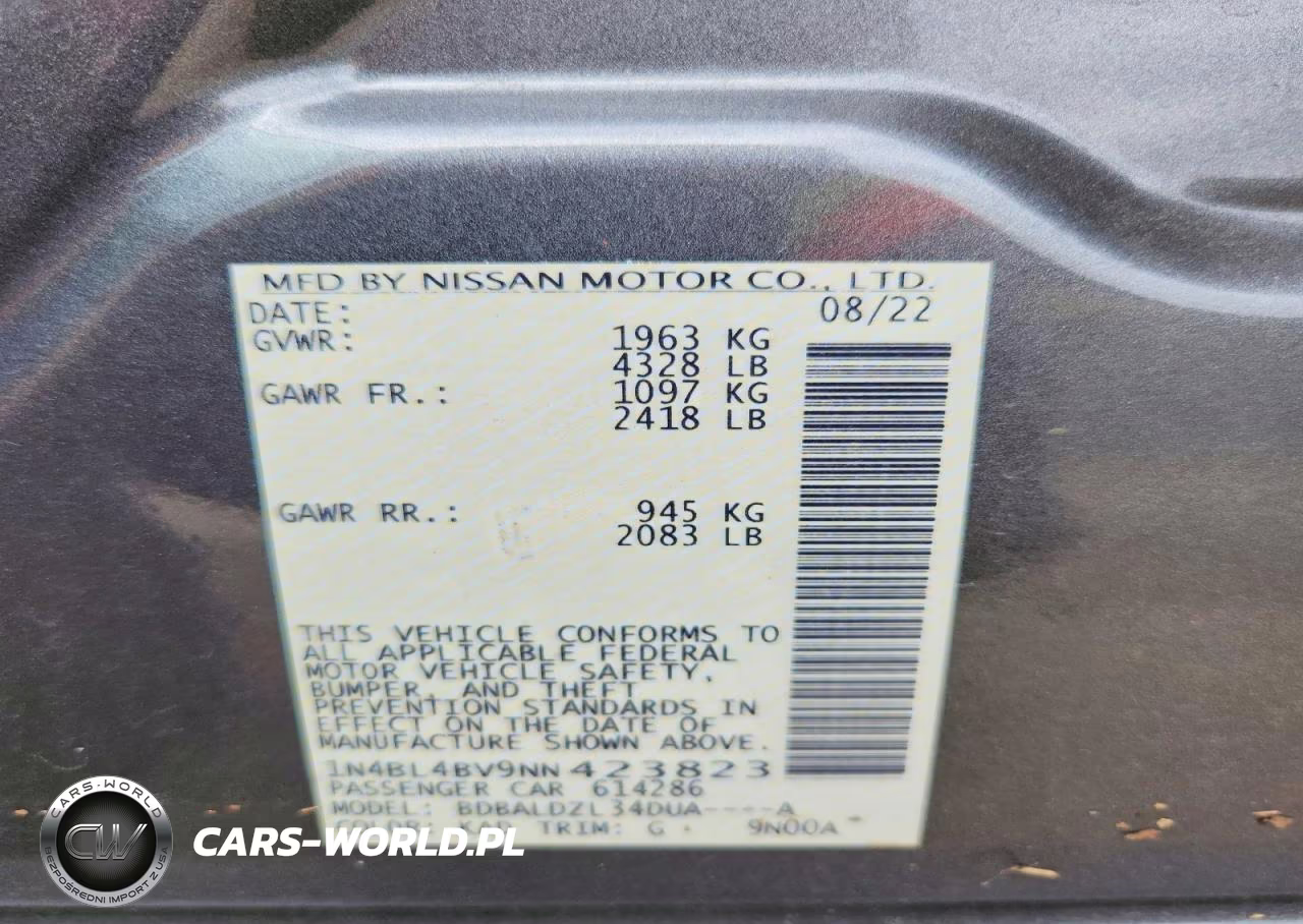 2022 Nissan Altima S VIN:1N4BL4BV9NN423823 - 12