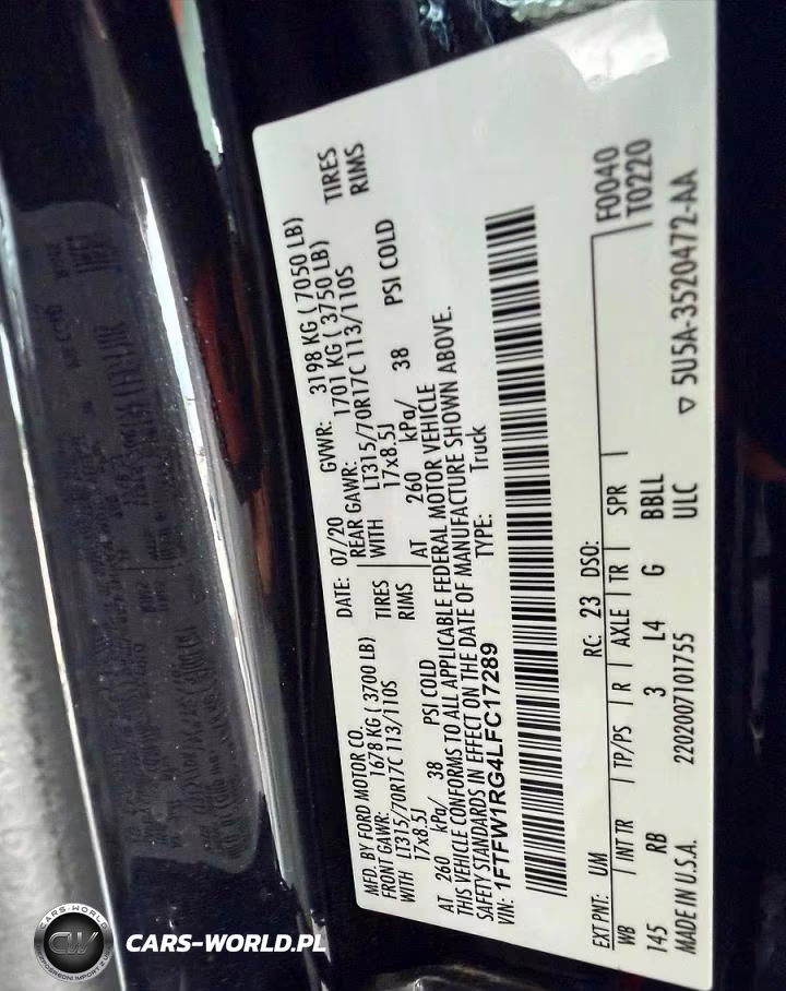 2020 Ford F150 Raptor VIN:1FTFW1RG4LFC17289 - 10