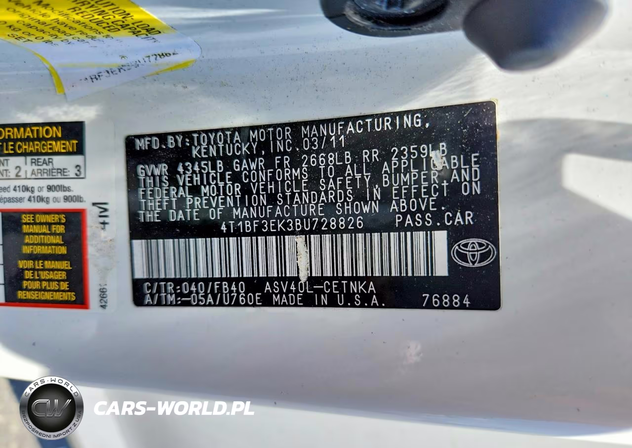2011 Toyota Camry Base VIN:4T1BF3EK3BU728826 - 12