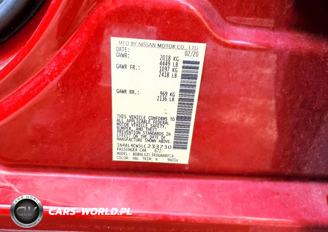 2020 Nissan Altima Sr VIN:1N4BL4CW5LC233730 - 12
