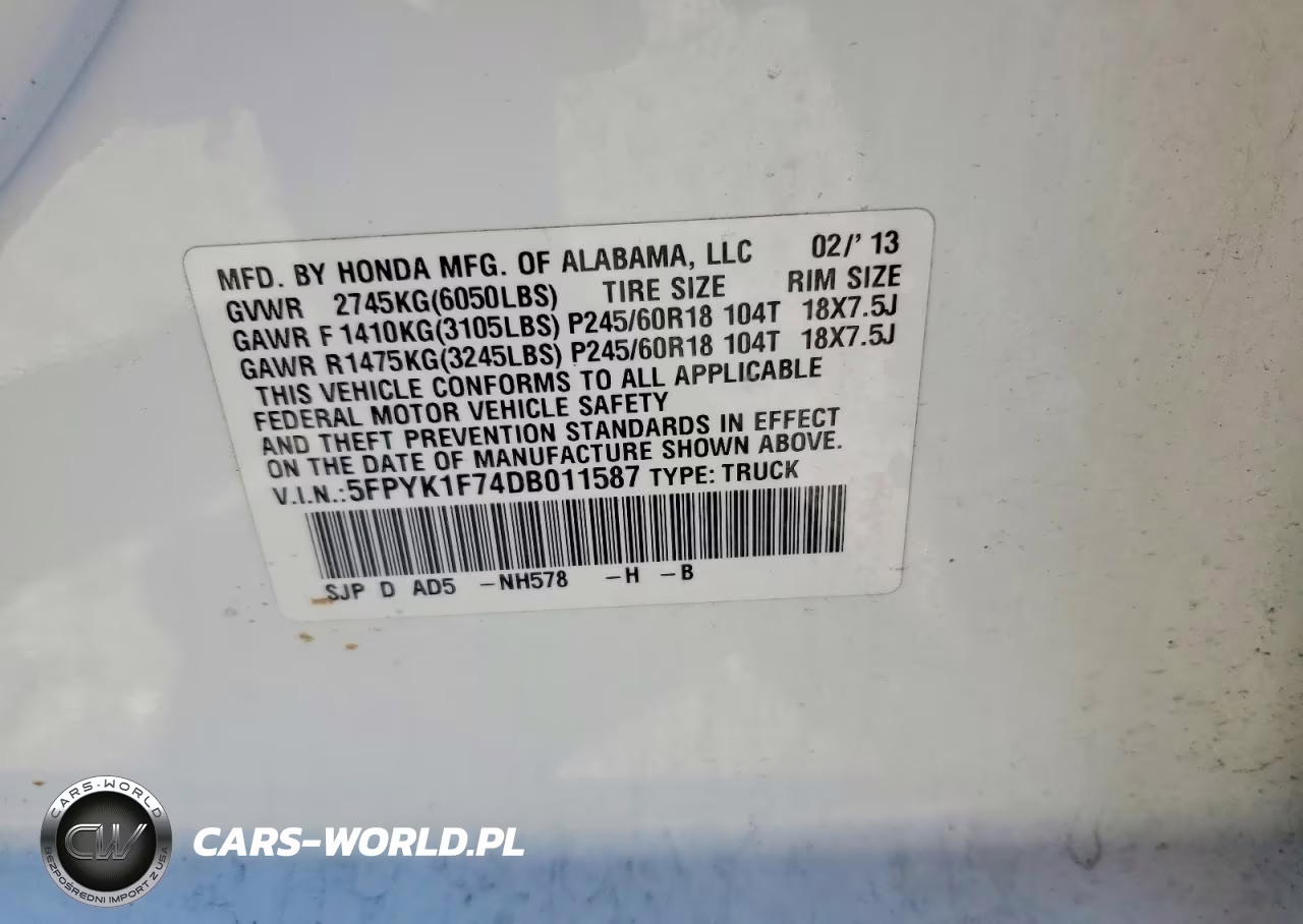 2013 Honda Ridgeline Sport VIN:5FPYK1F74DB011587 - 12