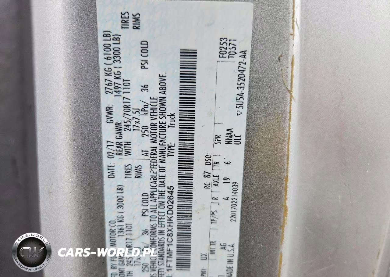 2017 Ford F150 VIN:1FTMF1C8XHKD02645 - 12