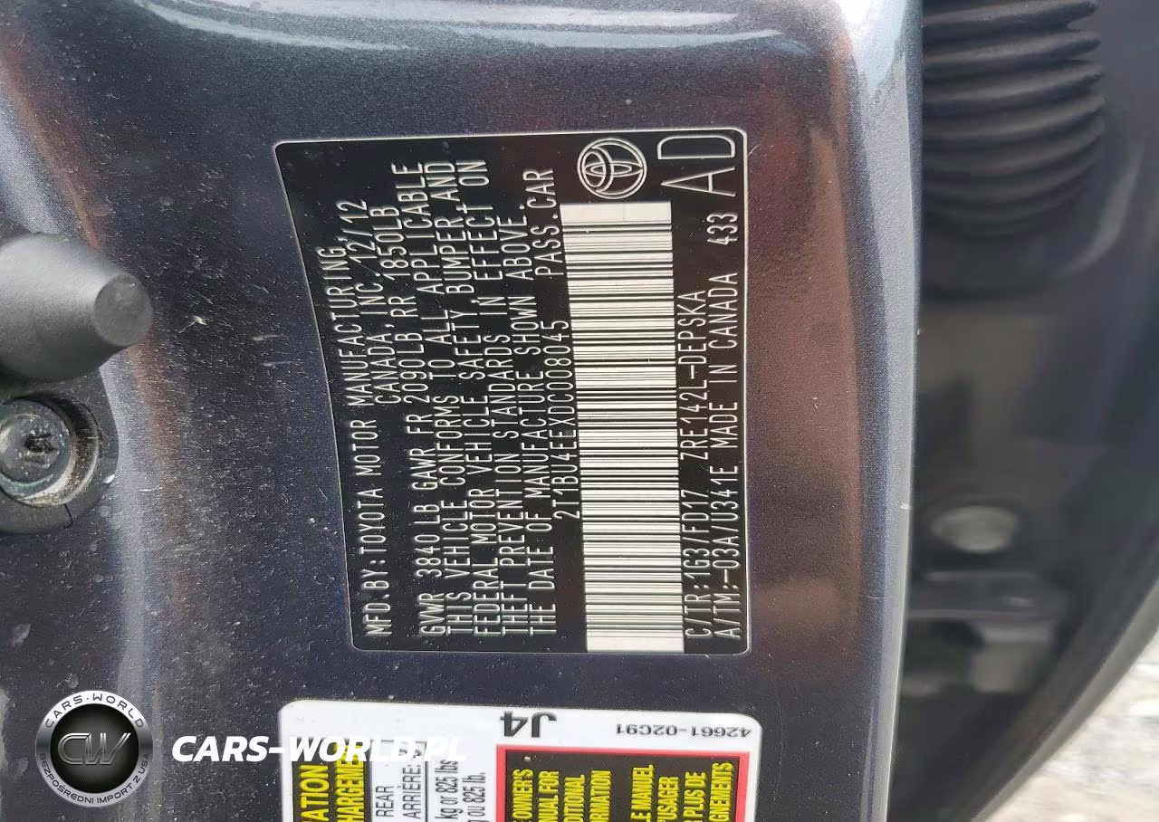 2013 Toyota Corolla S VIN:2T1BU4EEXDC008045 - 12