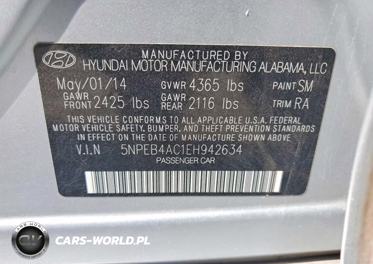 2014 Hyundai Sonata Gls VIN:5NPEB4AC1EH942634 - 12